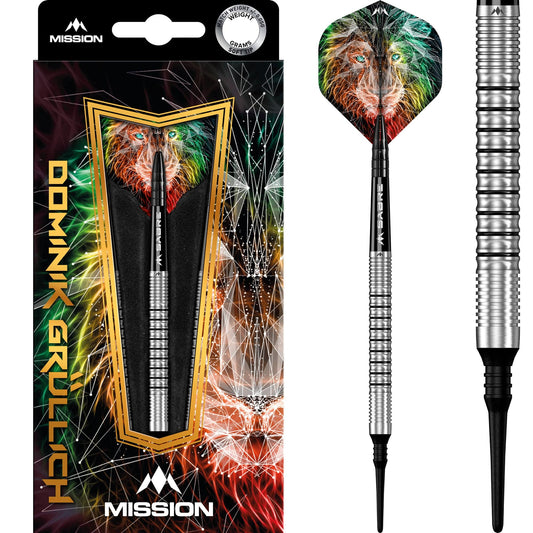 Mission Dominik Grüllich Darts - Soft Tip - 95% Tungsten - Silver-Black Rings