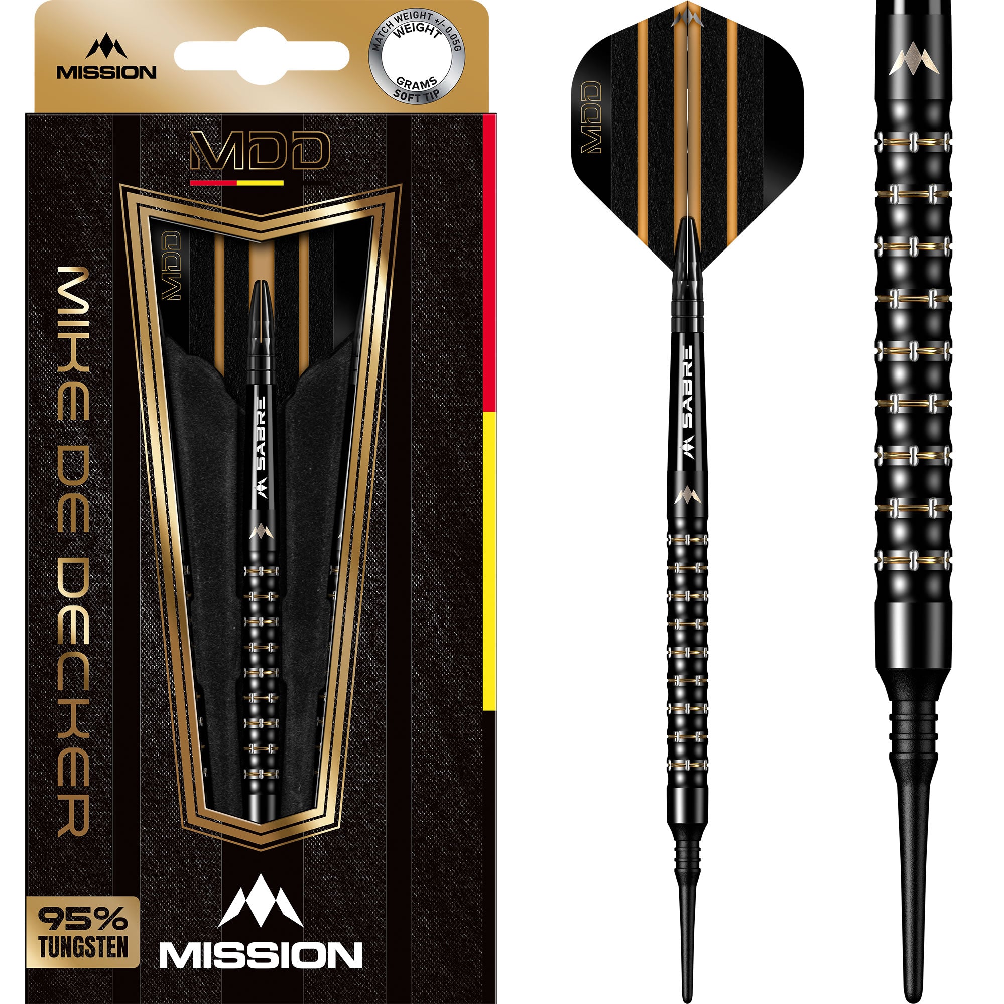 Mission Mike De Decker Darts - Soft Tip - 95% Tungsten - Black & Gold PVD - 20g