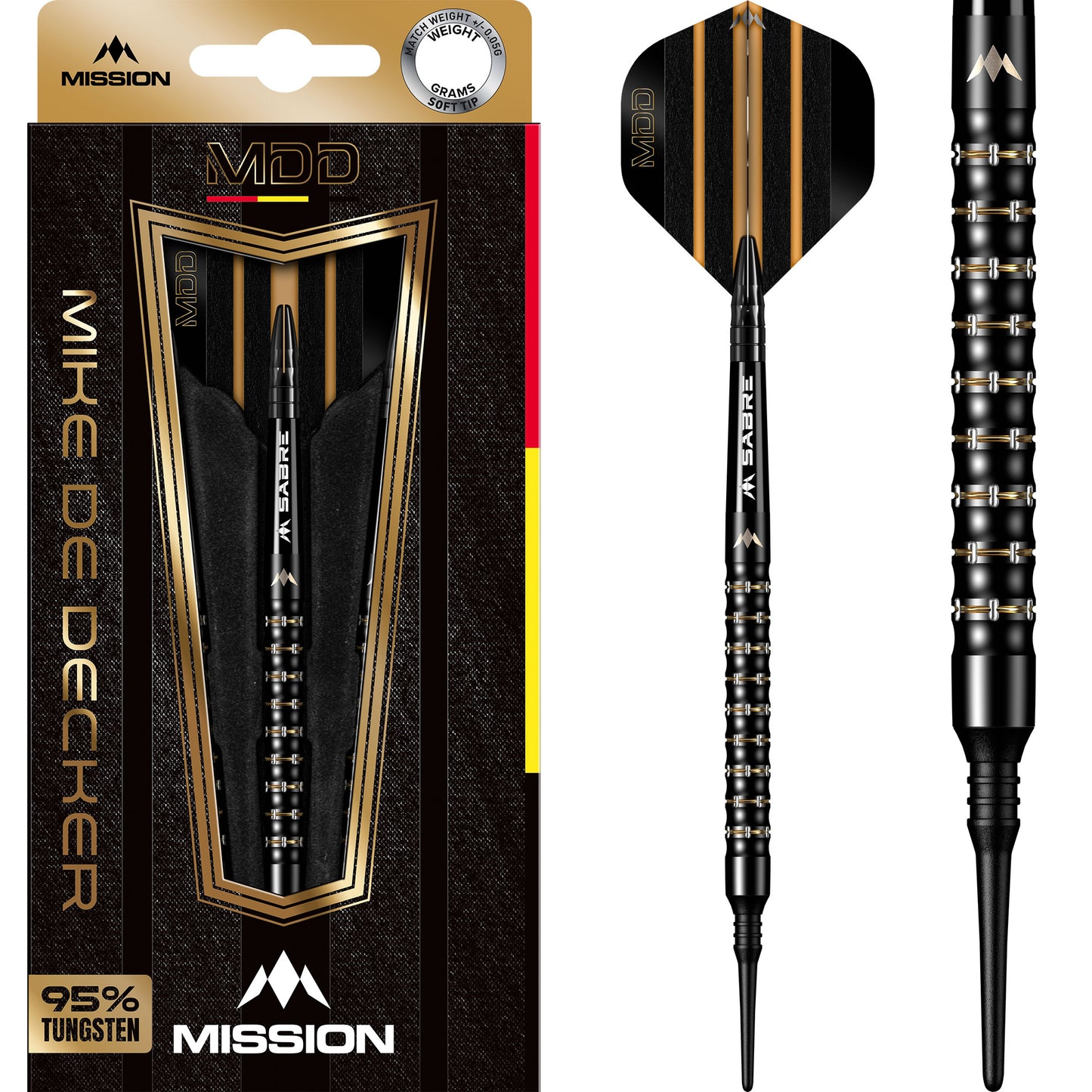 Mission Mike De Decker Darts - Soft Tip - 95% Tungsten - Black & Gold PVD - 20g