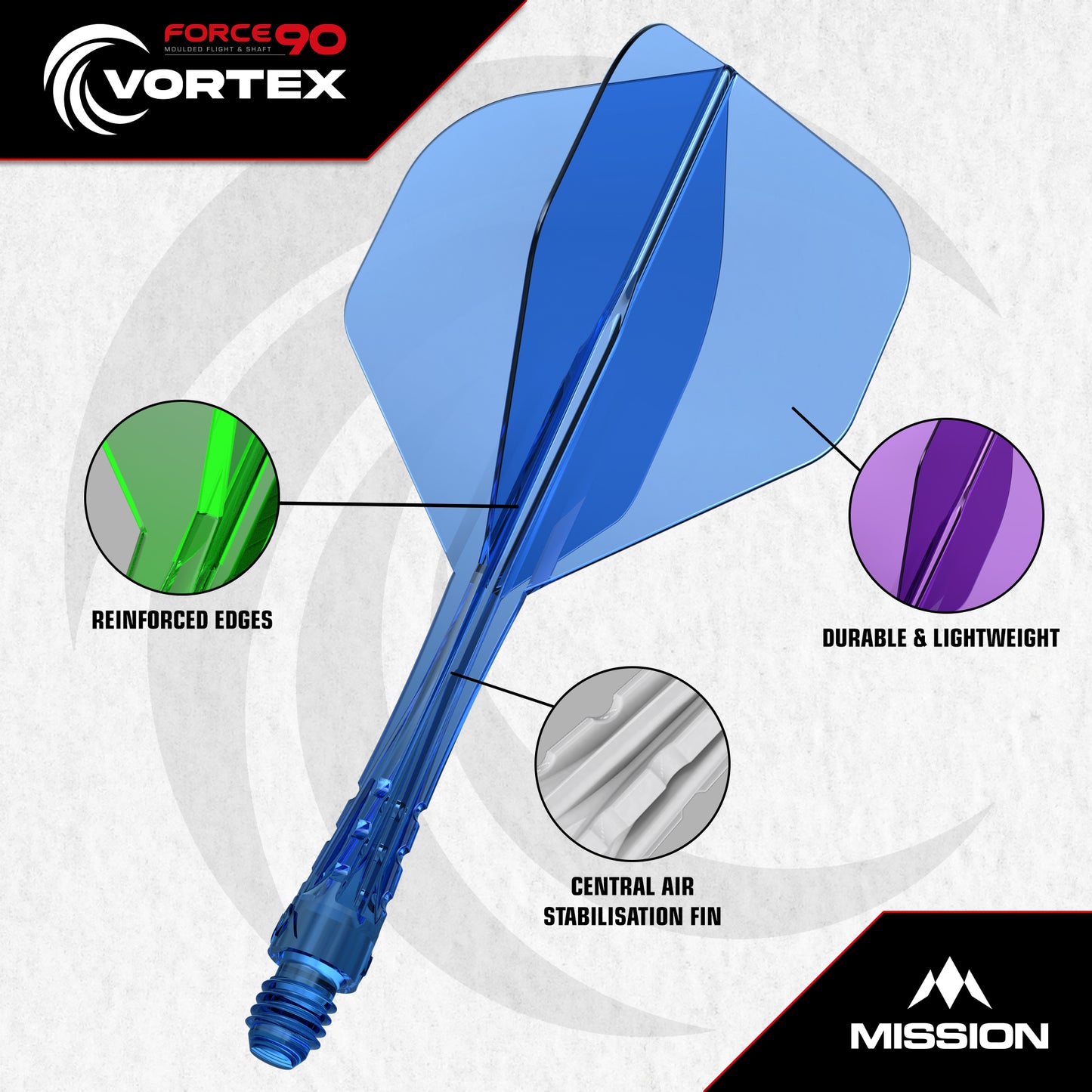 Force 90 Vortex - Moulded Flight & Shaft - Standard No2 - Clear Blue