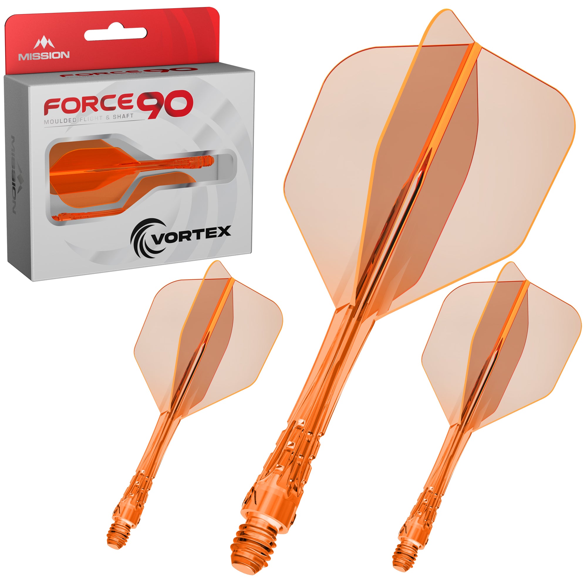 Force 90 Vortex - Moulded Flight & Shaft - Standard No6 - Clear Neon Orange