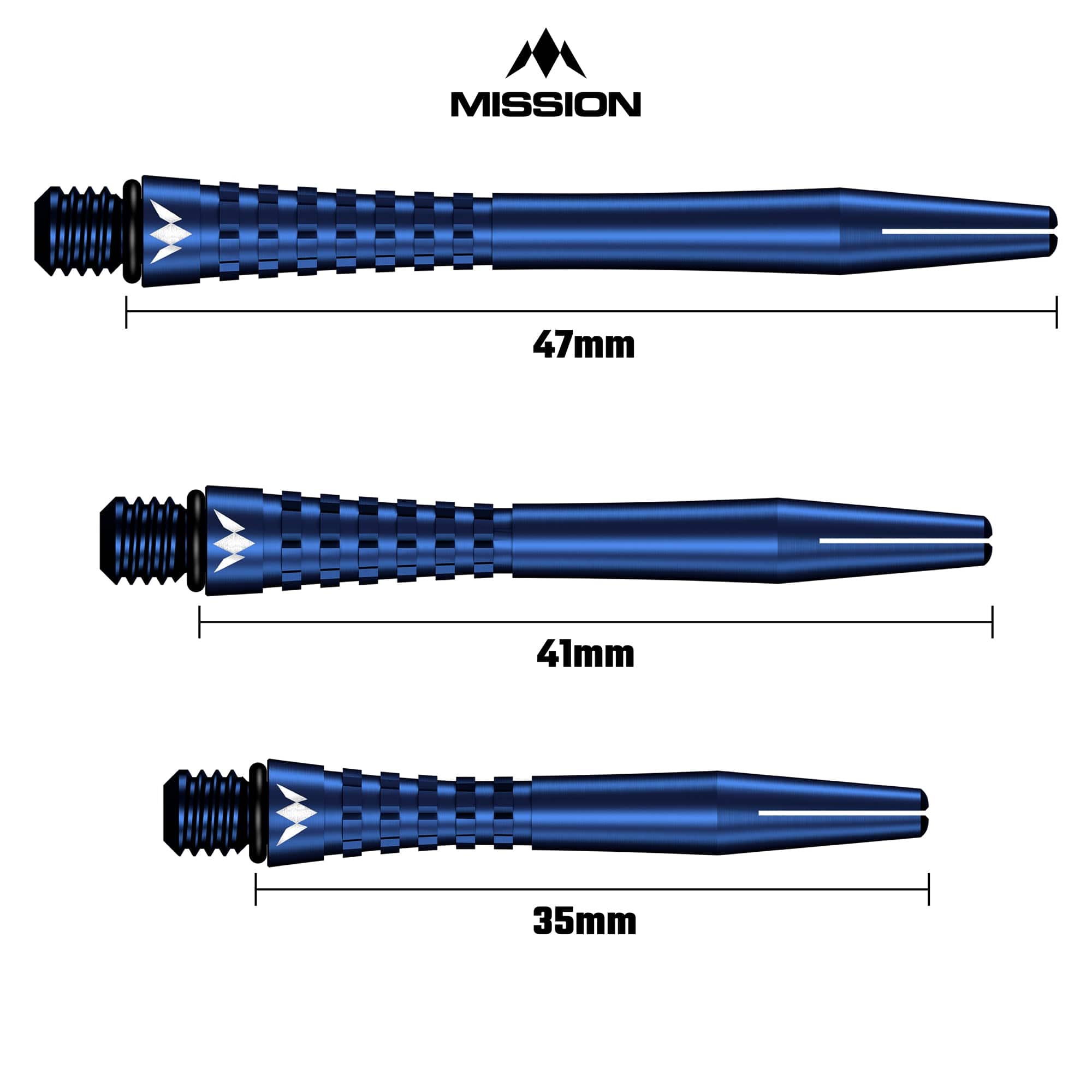 Mission Atom13 Aluminium Shafts - Anodised Metal Stems - Blue