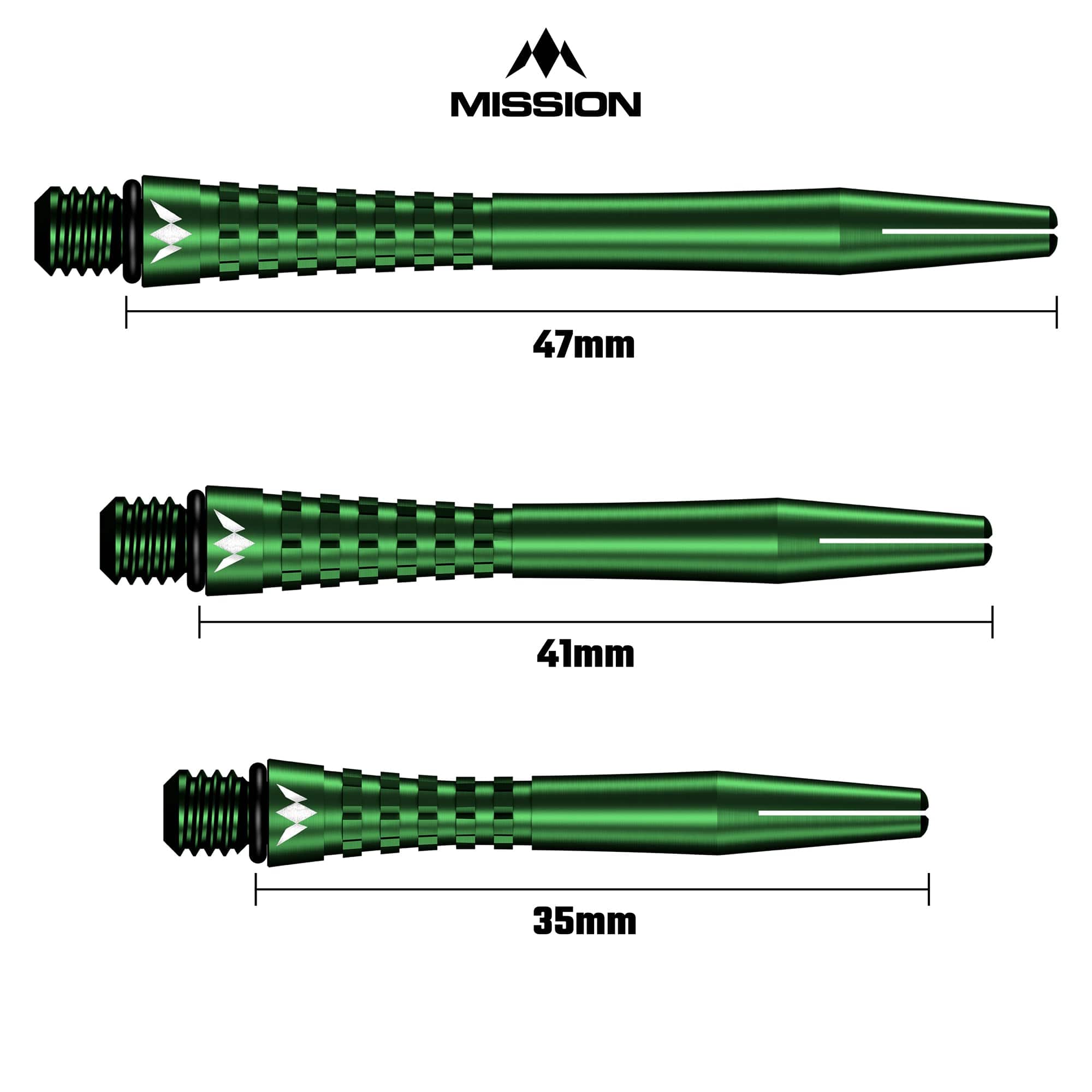 Mission Atom13 Aluminium Shafts - Anodised Metal Stems - Green