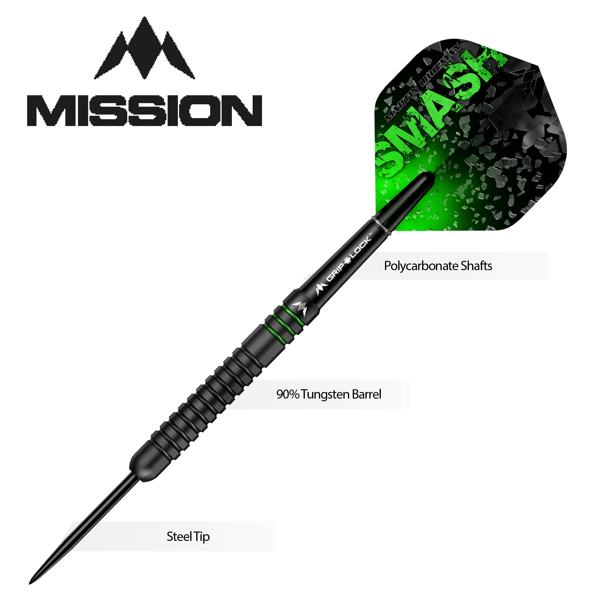Mission Martin Lukeman Darts - Steel Tip - 90% - Smash - Black Titanium 25g