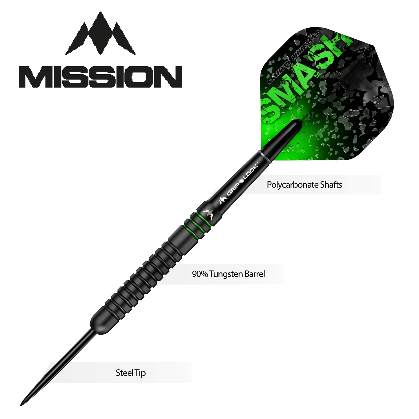 Mission Martin Lukeman Darts - Steel Tip - 90% - Smash - Black Titanium 25g