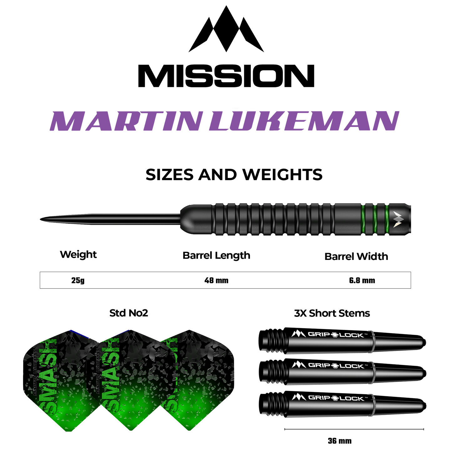 Mission Martin Lukeman Darts - Steel Tip - 90% - Smash - Black Titanium 25g