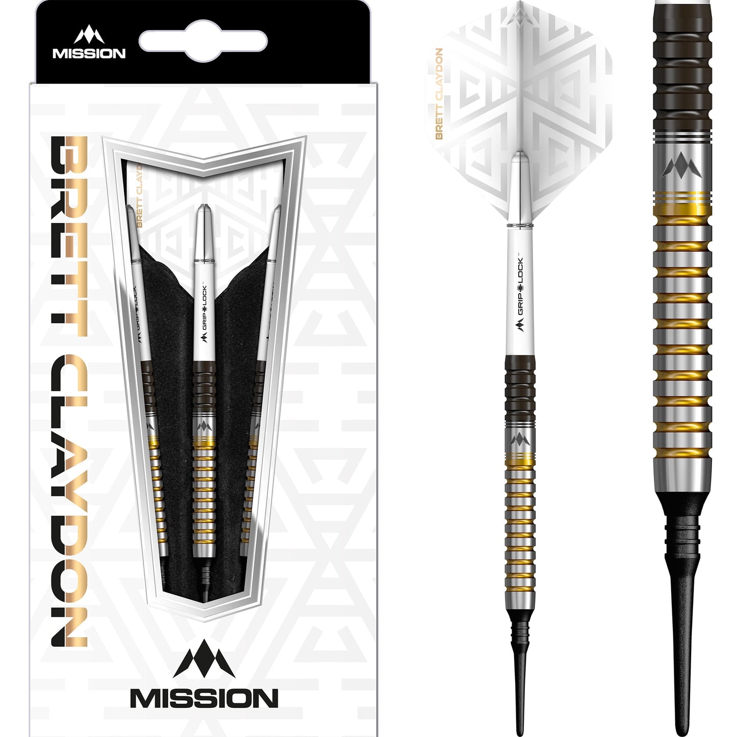 Mission Brett Claydon Darts - Soft Tip - Black & Gold - 21g