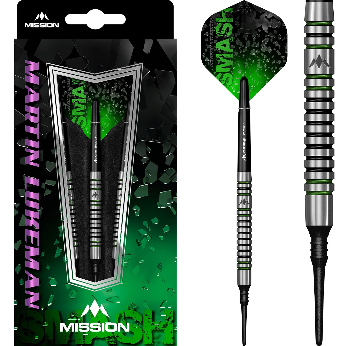 Mission Martin Lukeman Darts - Soft Tip - Black & Green - 20g