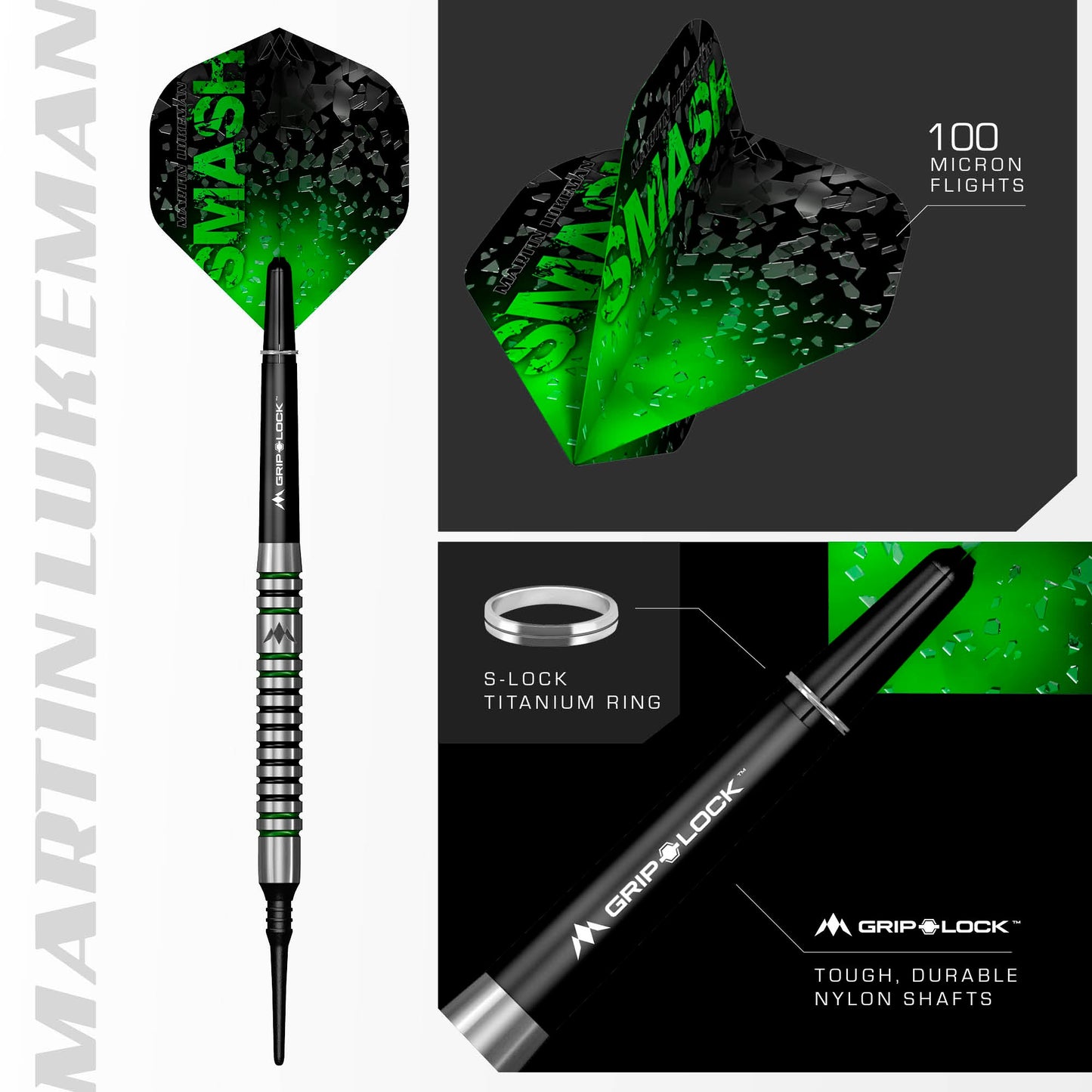Mission Martin Lukeman Darts - Soft Tip - Black & Green - 20g
