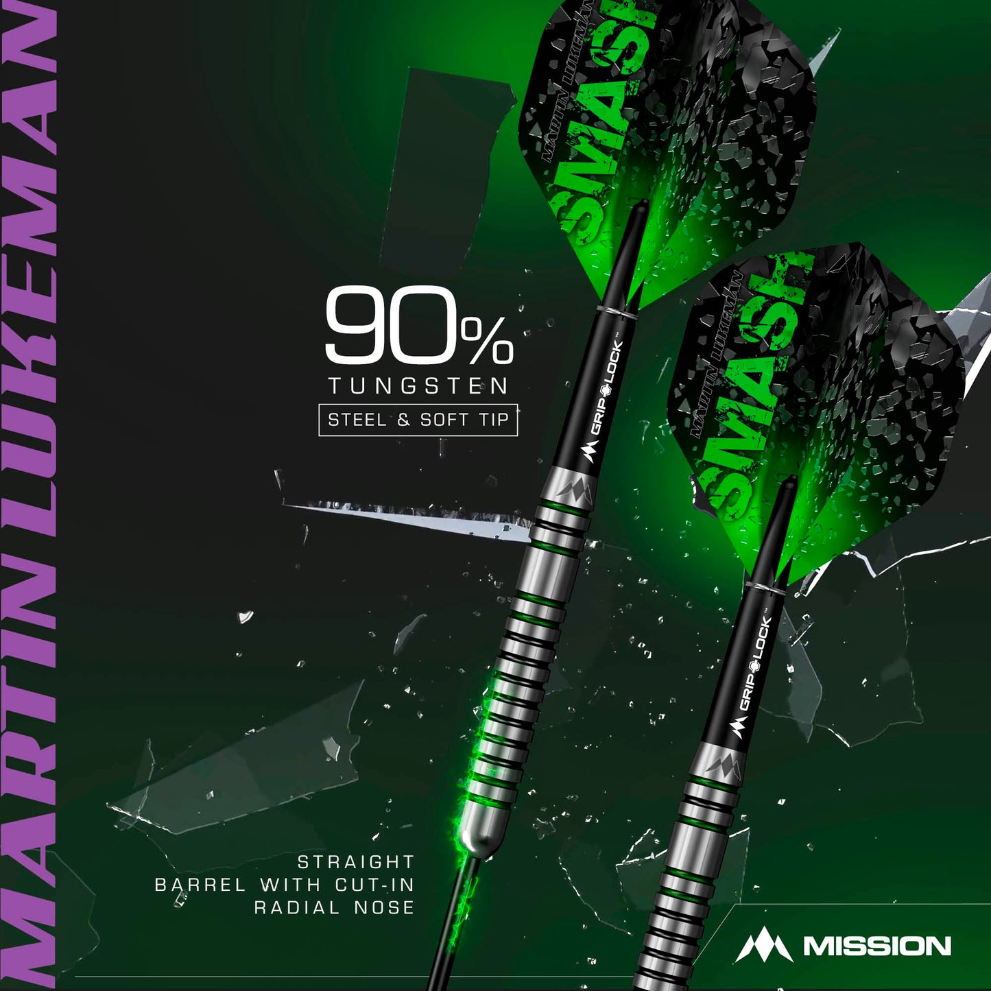 Mission Martin Lukeman Darts - Soft Tip - Black & Green - 20g