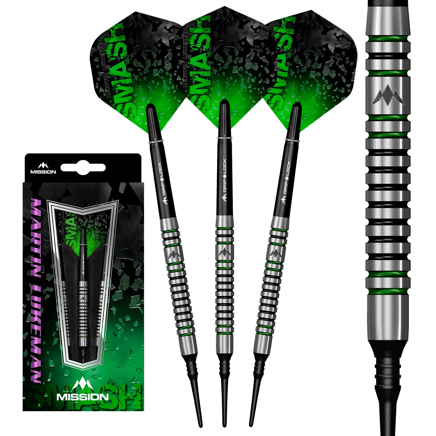 Mission Martin Lukeman Darts - Soft Tip - Black & Green - 20g