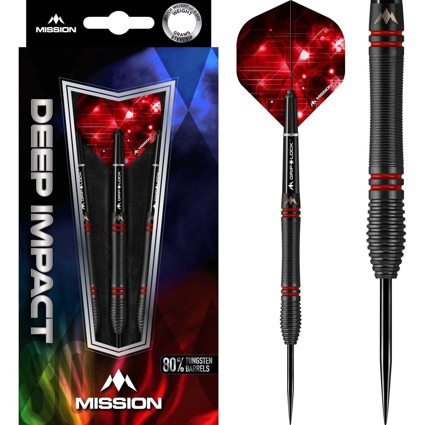 Mission Deep Impact Darts - Steel Tip - Black - M5 - Red