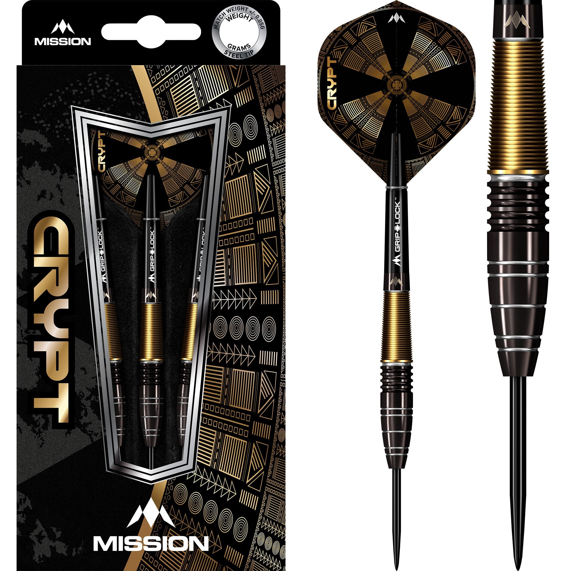 Mission Crypt Darts - Steel Tip - M1 - Black & Gold