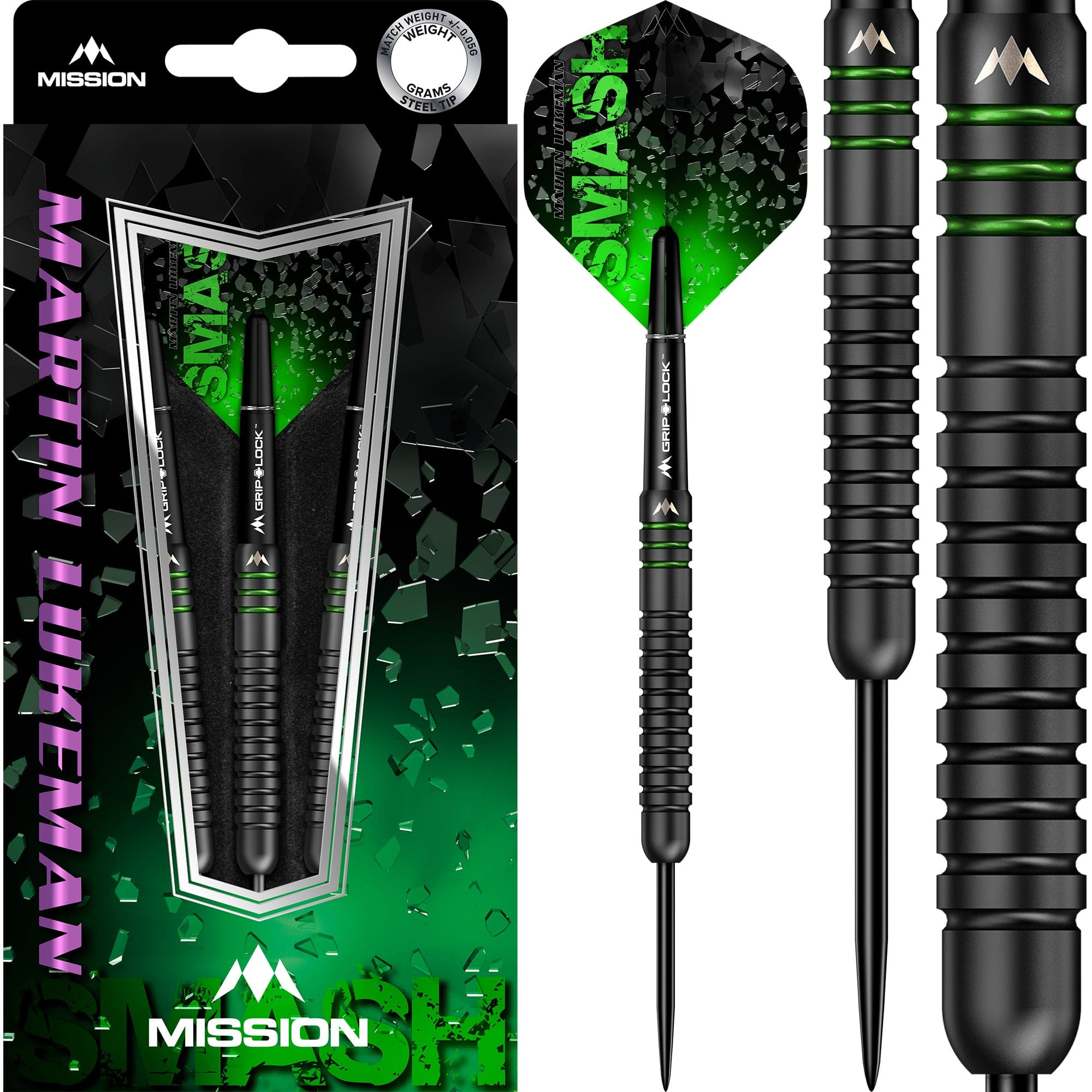 Mission Martin Lukeman Darts - Steel Tip - 90% - Smash - Black Titanium 25g