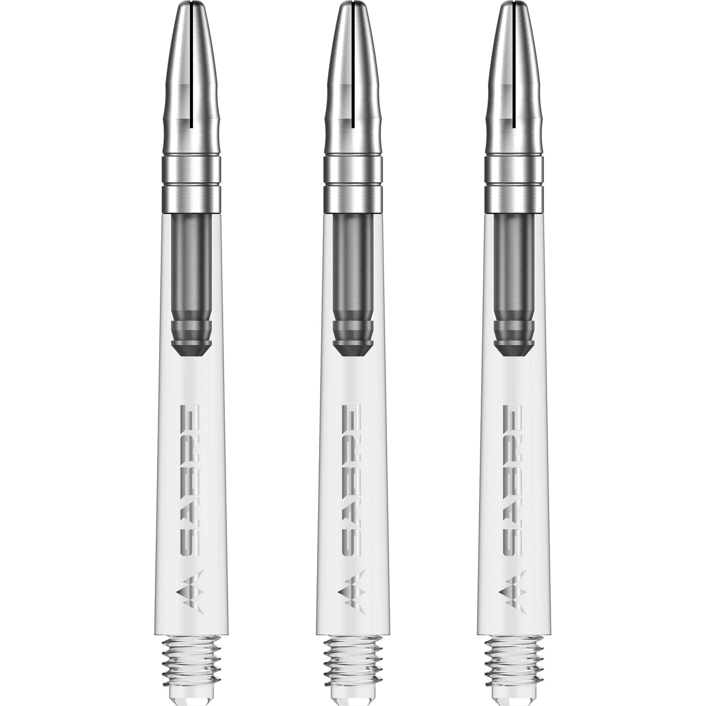 Mission Sabre Shafts - Polycarbonate Dart Stems - Clear - Silver Top Medium