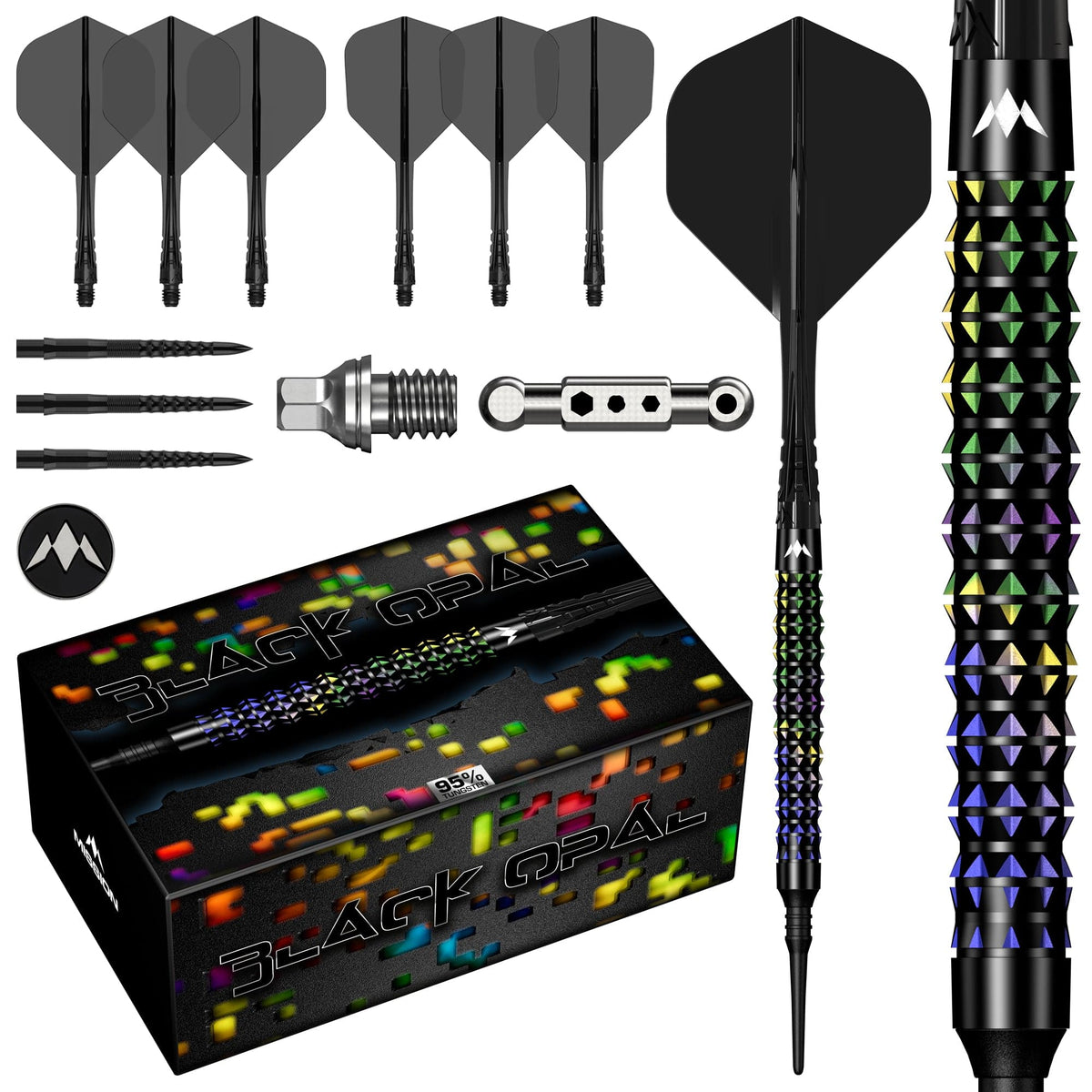 Mission Black Opal Darts - Soft Tip - 95% Tungsten - Black & Coral PVD 20g