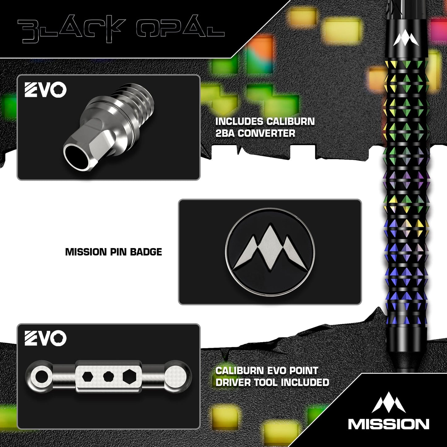 Mission Black Opal Darts - Soft Tip - 95% Tungsten - Black & Coral PVD 20g