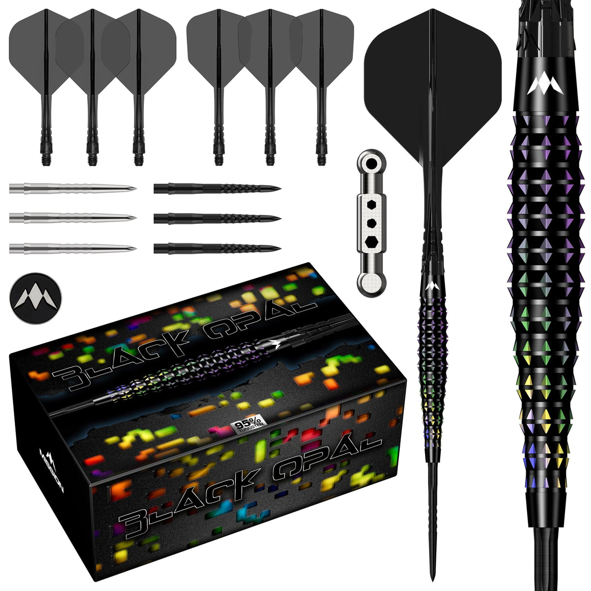 Mission Black Opal Darts - Steel Tip - 95% Tungsten - Black & Coral PVD