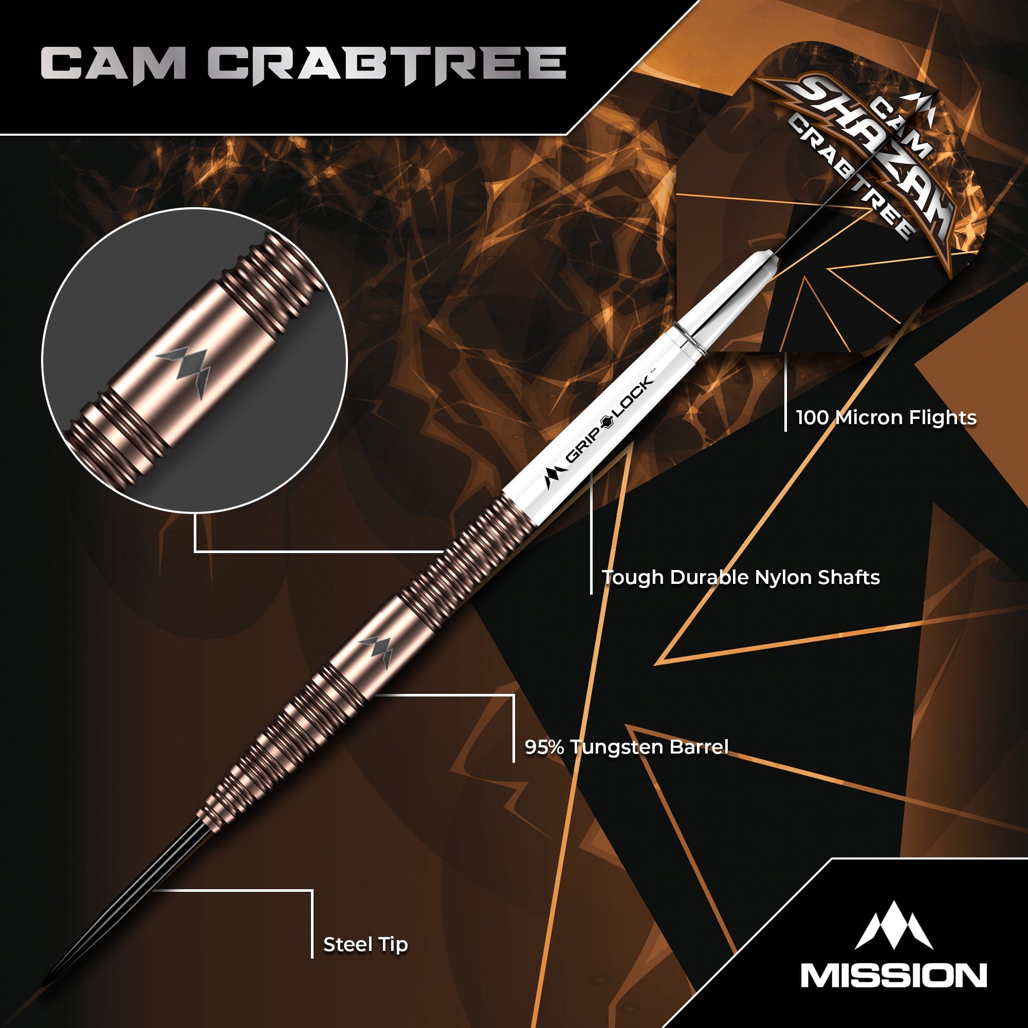 Mission Cam Crabtree Darts - Steel Tip  95% Tungsten - V2