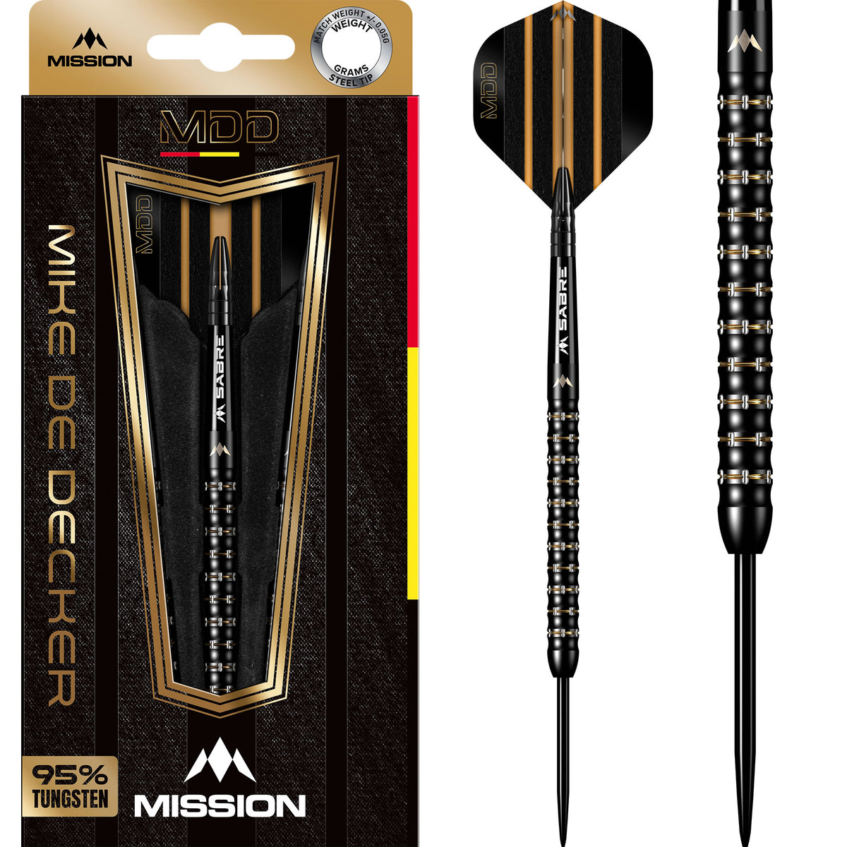 Mike De Decker Darts - Steel Tip - 95% Tungsten - Black & Gold PVD