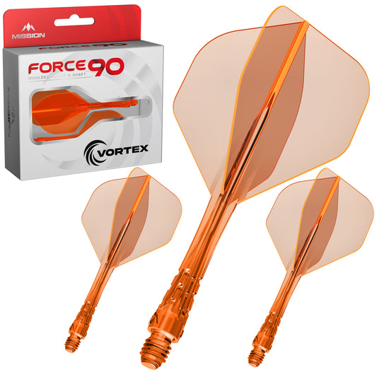 Force 90 Vortex - Moulded Flight & Shaft - Standard No2 - Clear Neon Orange
