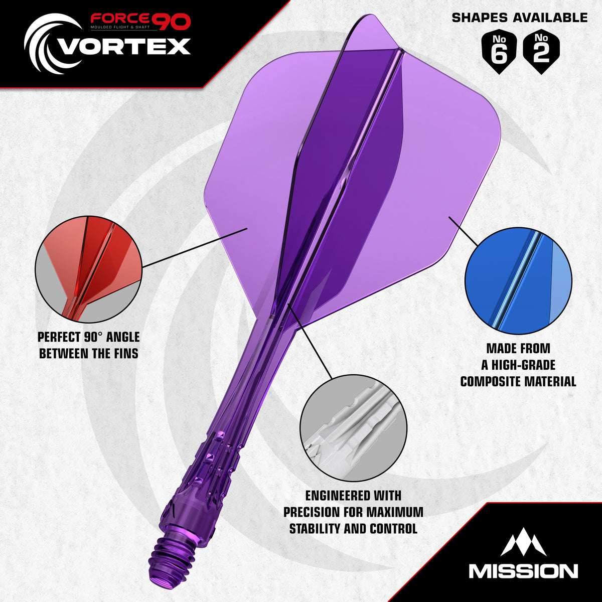 Force 90 Vortex - Moulded Flight & Shaft - Standard No6 - Clear Purple