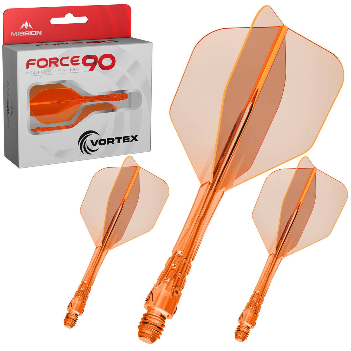 Force 90 Vortex - Moulded Flight & Shaft - Standard No6 - Clear Neon Orange