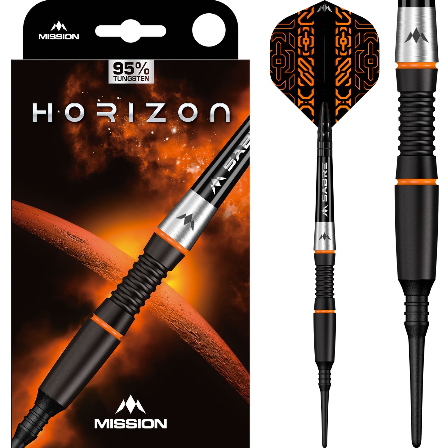 Horizon Darts - Soft Tip - 95% Tungsten - Black PVD & Orange