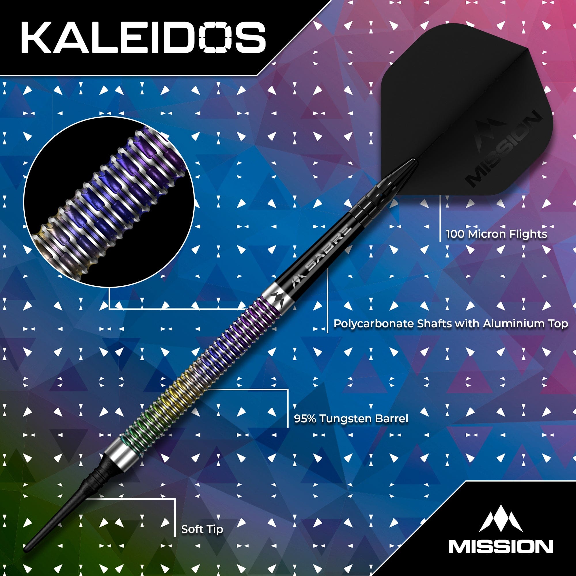 Mission Kaleidos Darts - Soft Tip - 95% Tungsten 19g