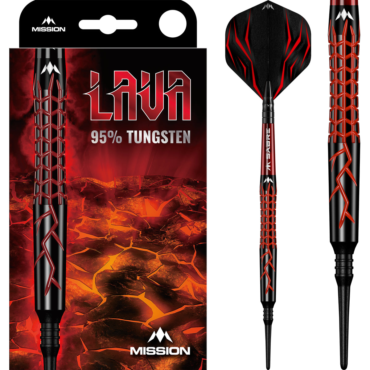 Lava Darts - Soft Tip - 95% Tungsten - Black & Red Electro