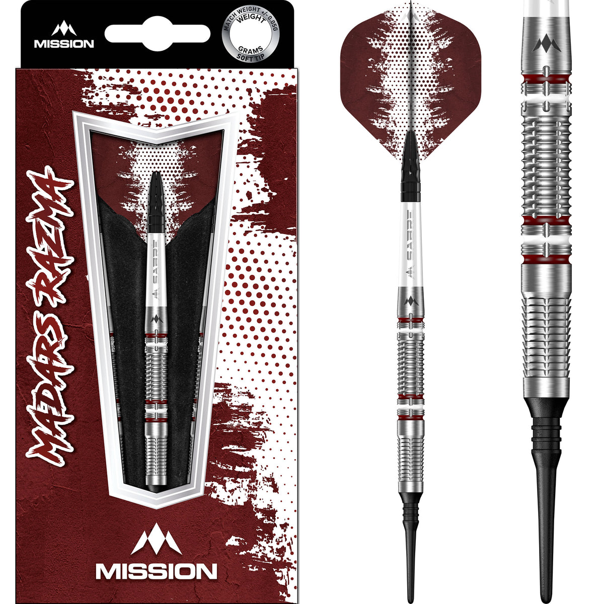 Madars Razma Darts - Soft Tip - 95% Tungsten - Carmine Red & White