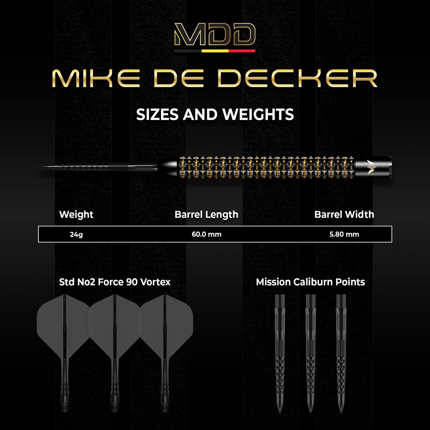 Mike De Decker Darts - Steel Tip - 95% Tungsten - Limited Edition - World Grand Prix