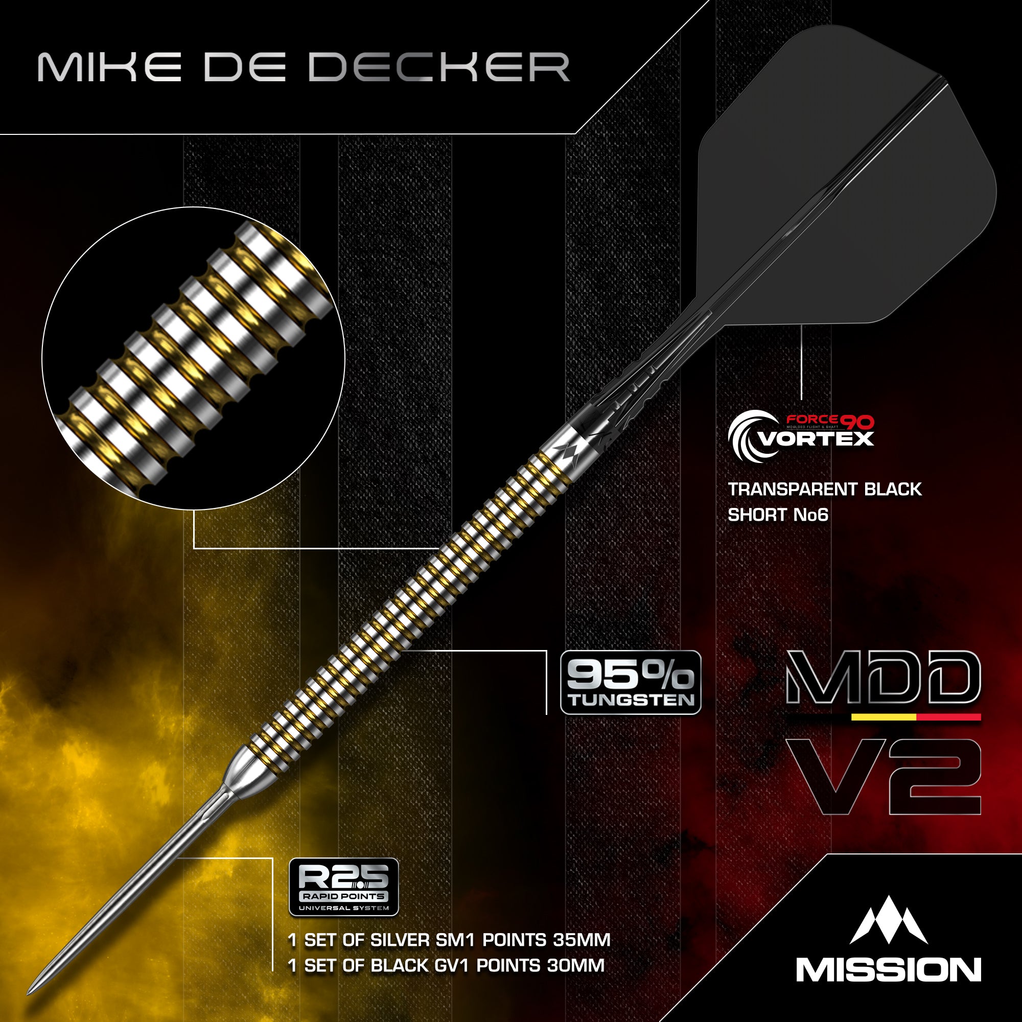 Mike De Decker R2.5 Darts - Steel Tip - 95% Tungsten - V2