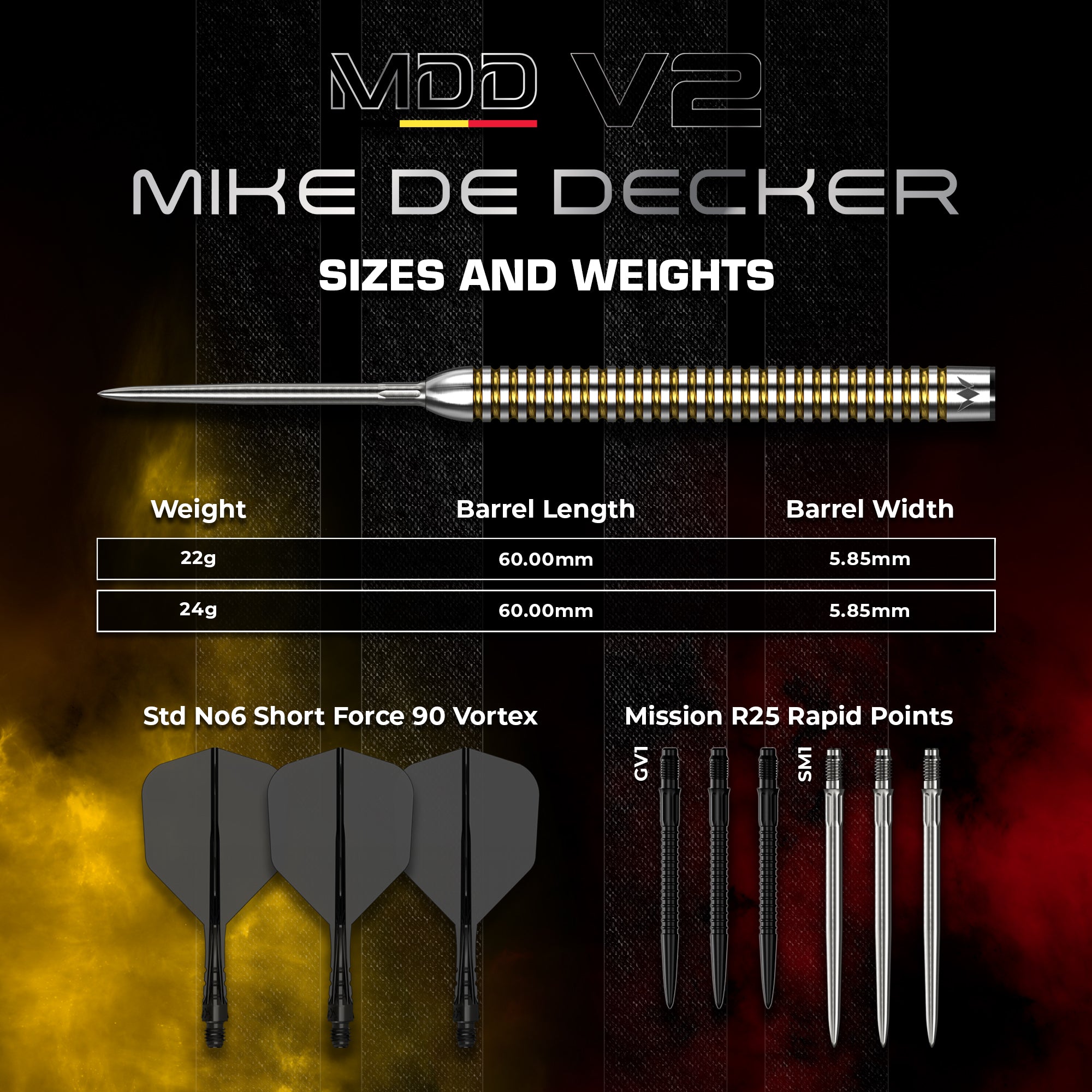Mike De Decker R2.5 Darts - Steel Tip - 95% Tungsten - V2