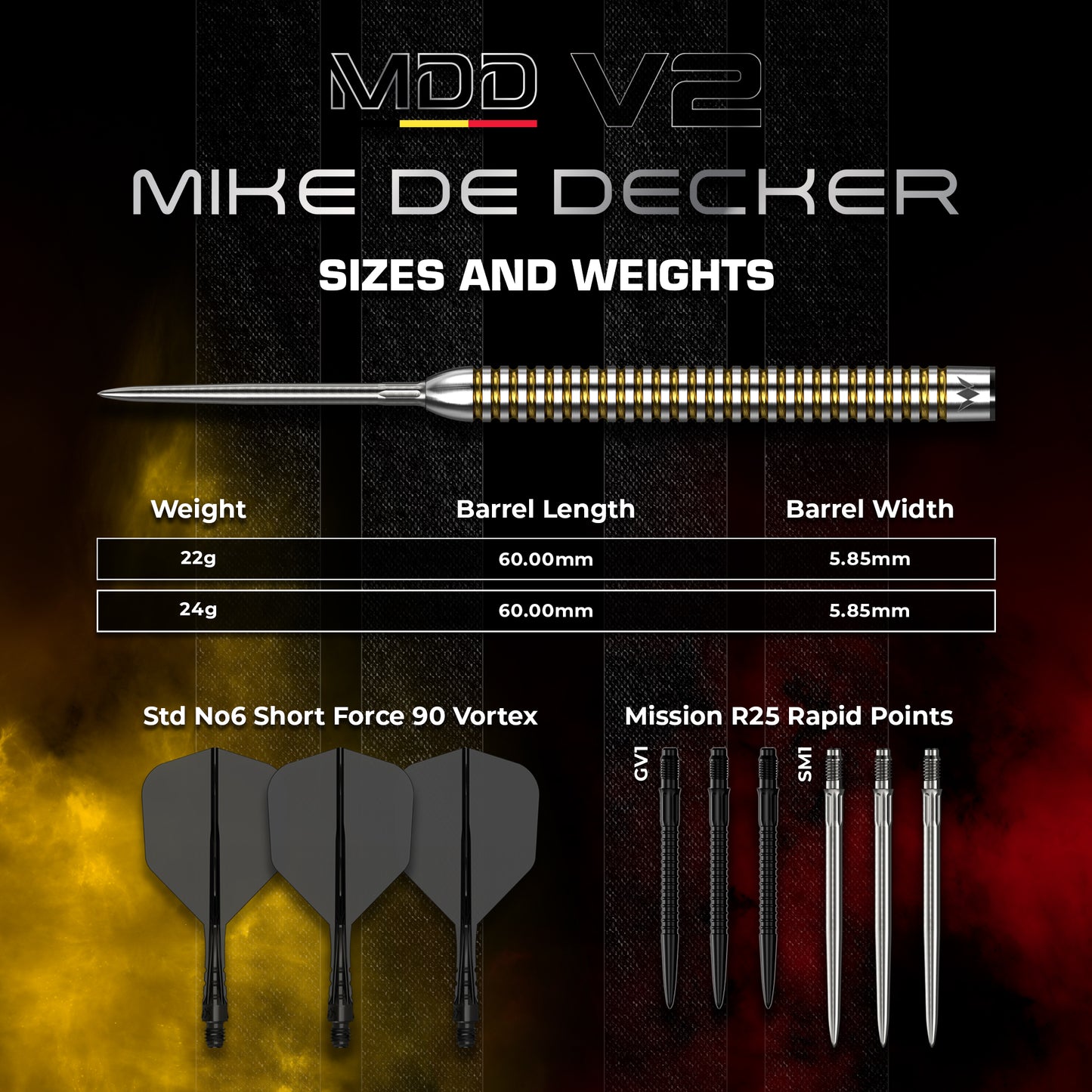 Mike De Decker R2.5 Darts - Steel Tip - 95% Tungsten - V2