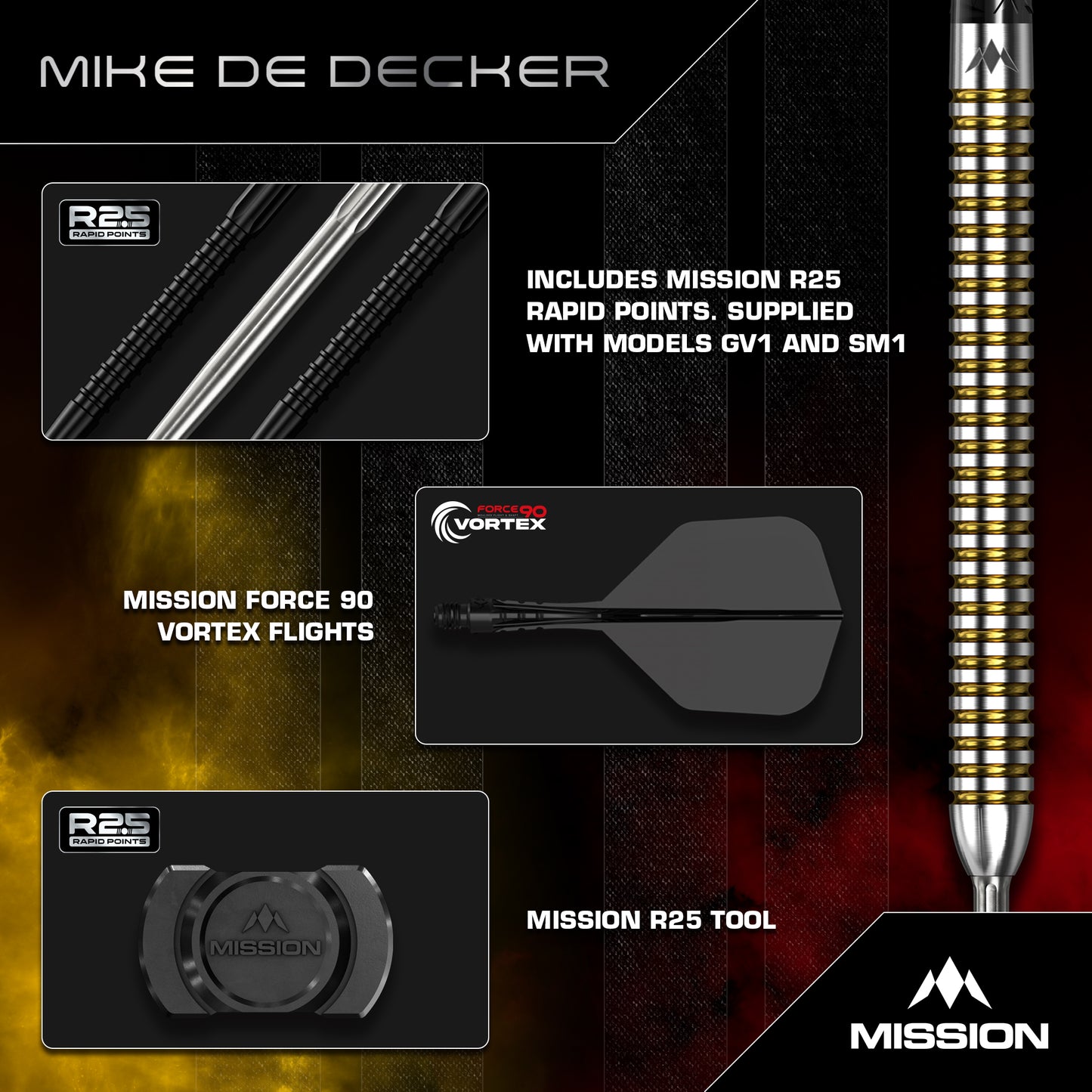 Mike De Decker R2.5 Darts - Steel Tip - 95% Tungsten - V2