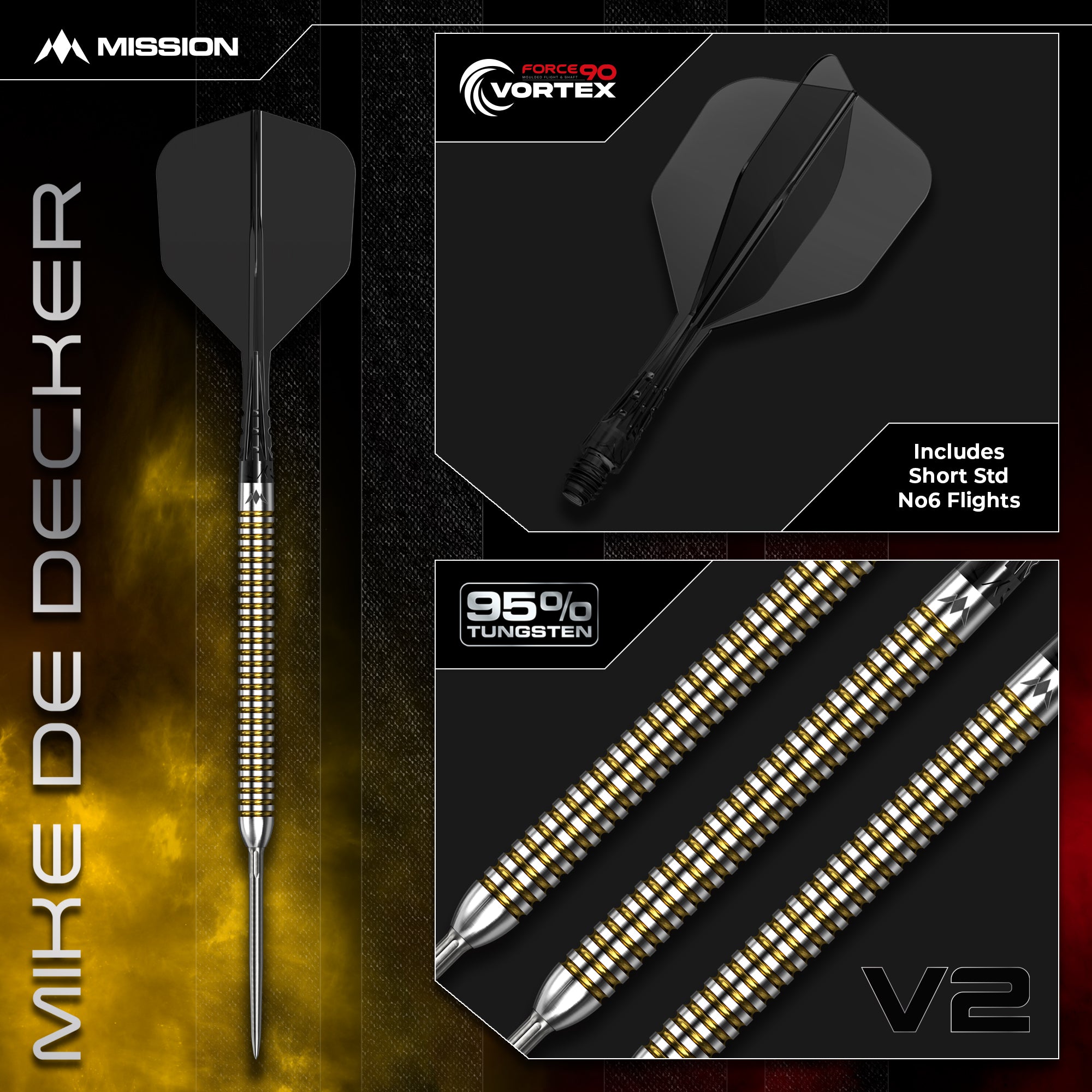 Mike De Decker R2.5 Darts - Steel Tip - 95% Tungsten - V2