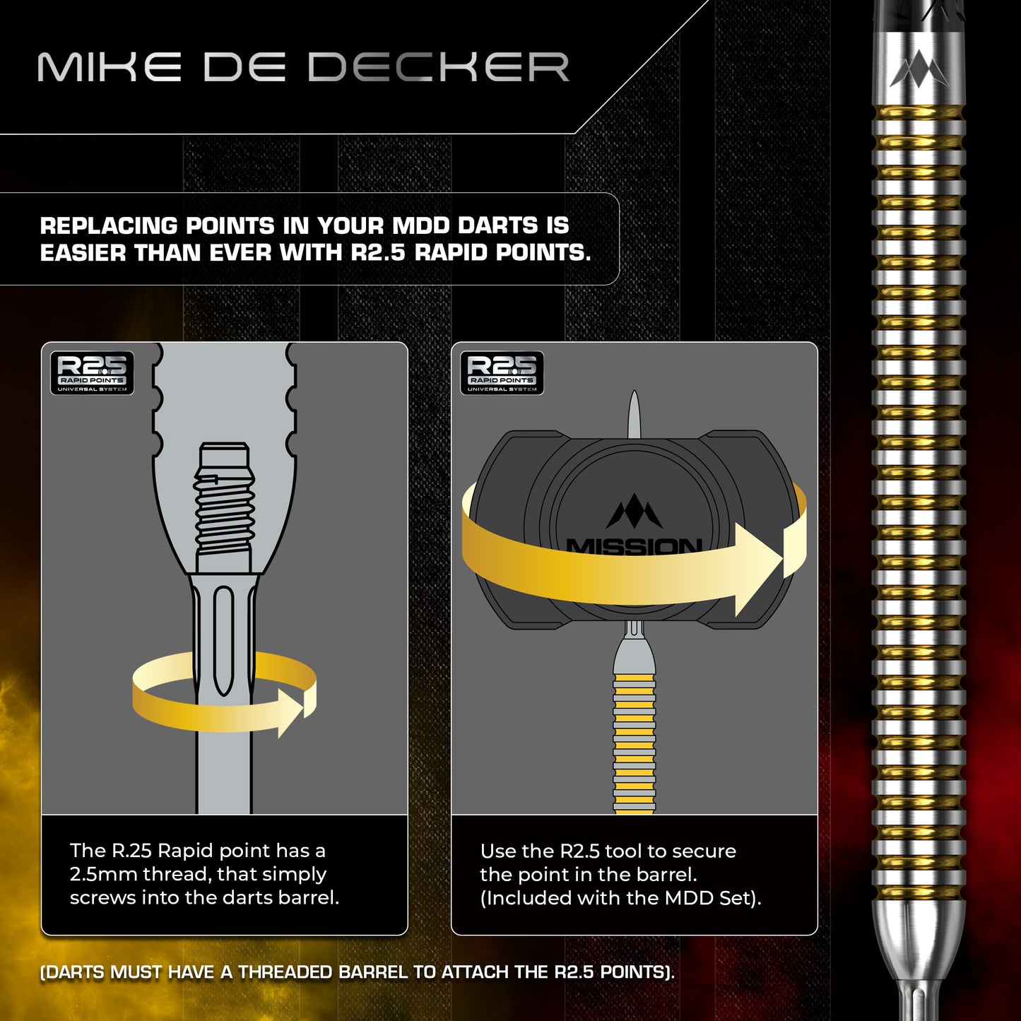 Mike De Decker R2.5 Darts - Steel Tip - 95% Tungsten - V2