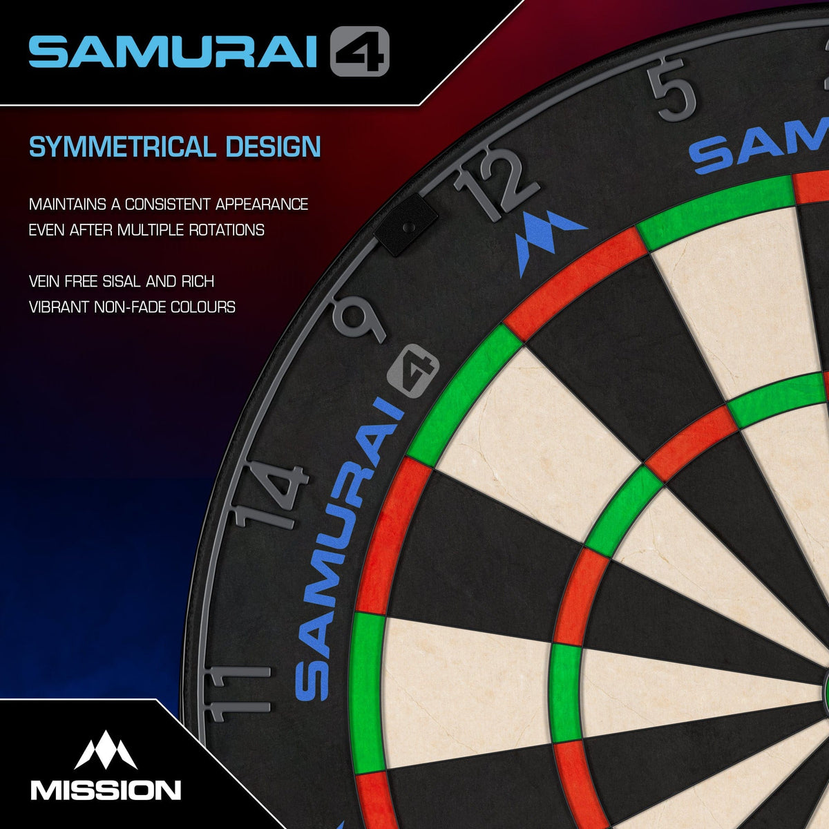 Mission Samurai 4 Dartboard - Professional - Knife Wire - Graphite Grey