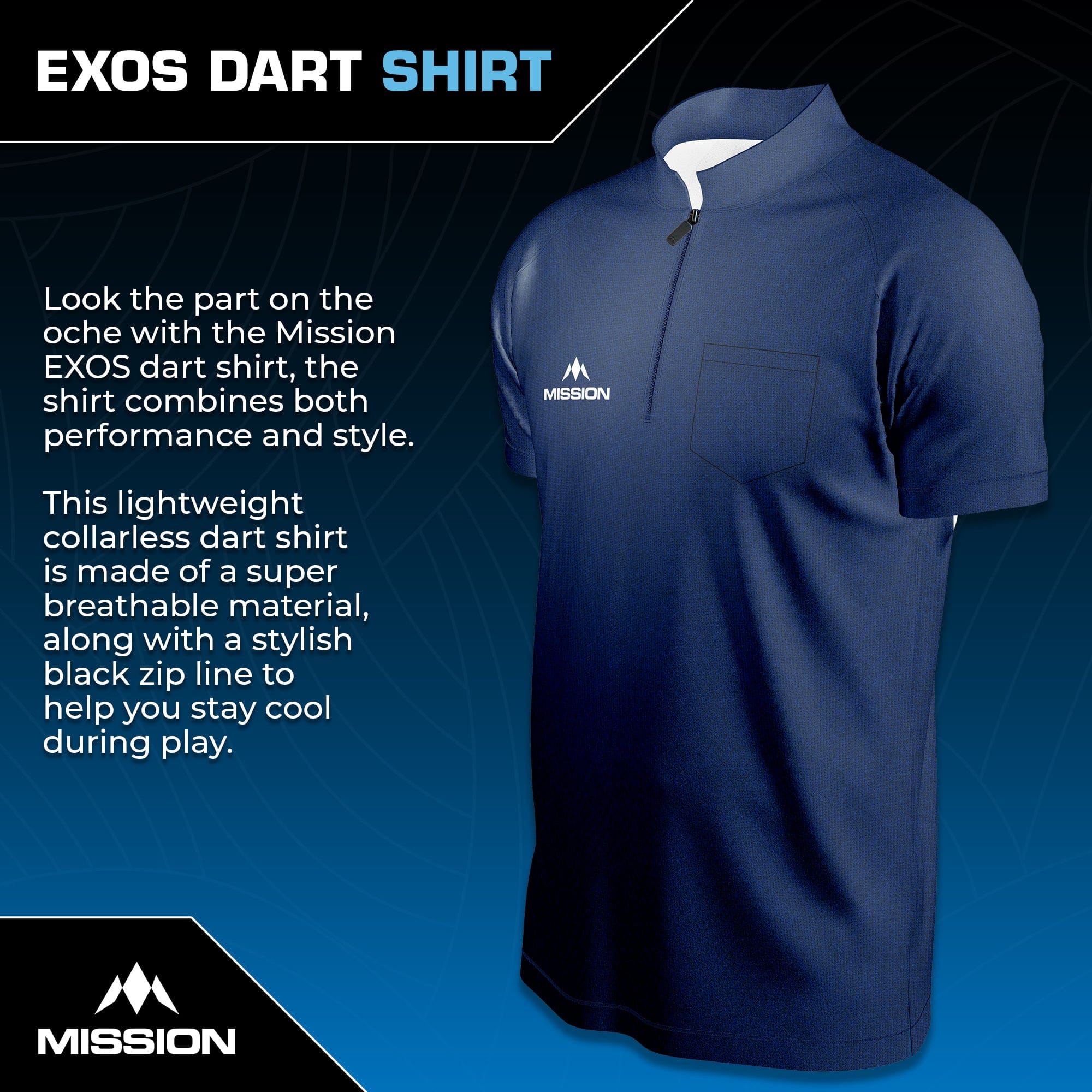 Mission Darts - EXOS Cool - Dart Shirt - Navy Blue