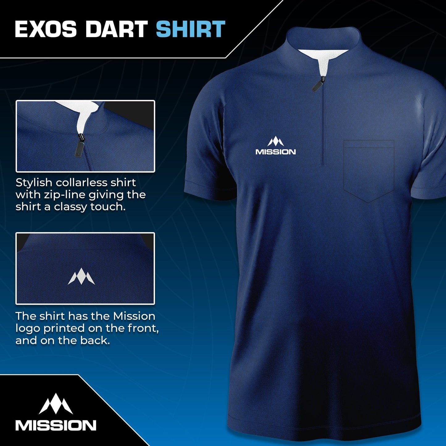 Mission Darts - EXOS Cool - Dart Shirt - Navy Blue
