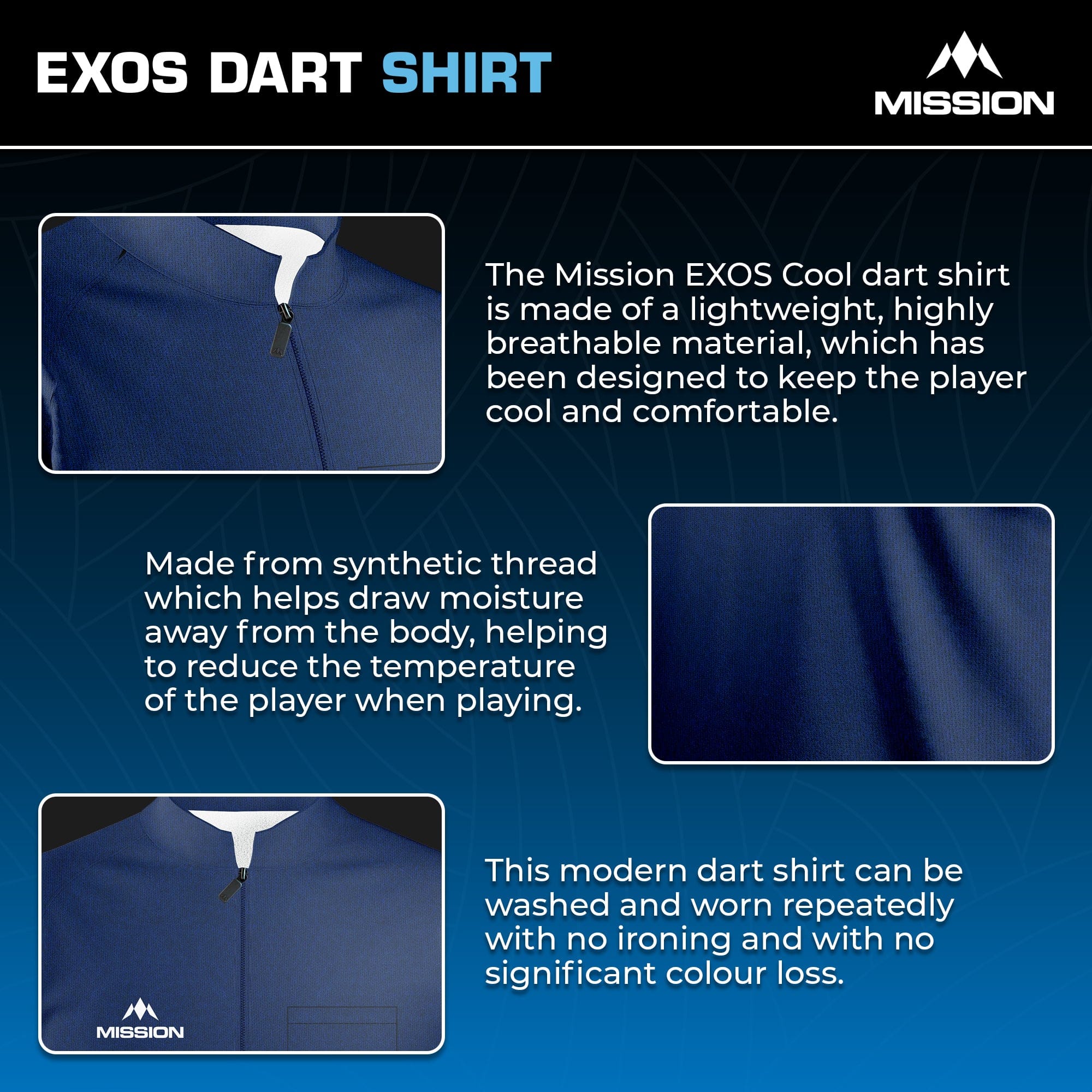 Mission Darts - EXOS Cool - Dart Shirt - Navy Blue