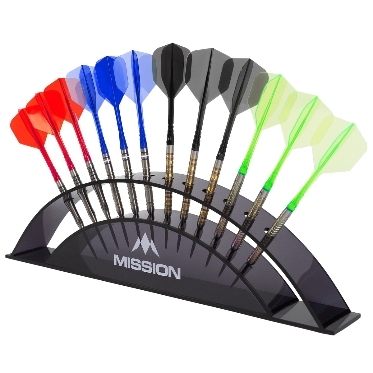 Mission Station 12 - holds 12 darts - Acrylic Darts Display Arc Colours Black