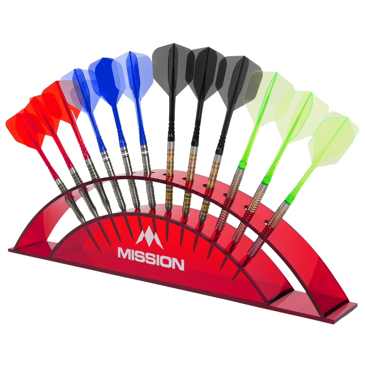 Mission Station 12 - holds 12 darts - Acrylic Darts Display Arc Colours Red
