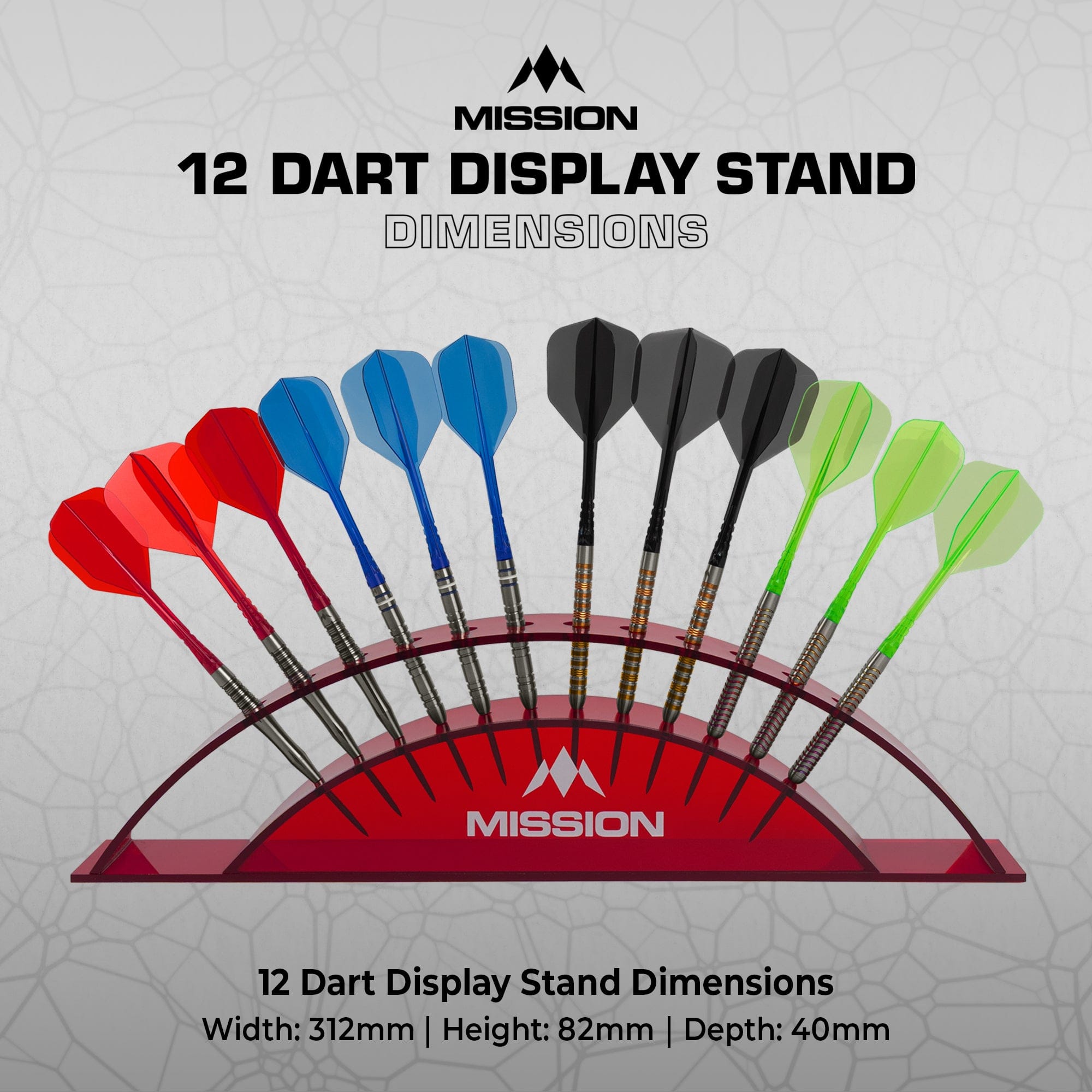 Mission Station 12 - holds 12 darts - Acrylic Darts Display Arc Colours