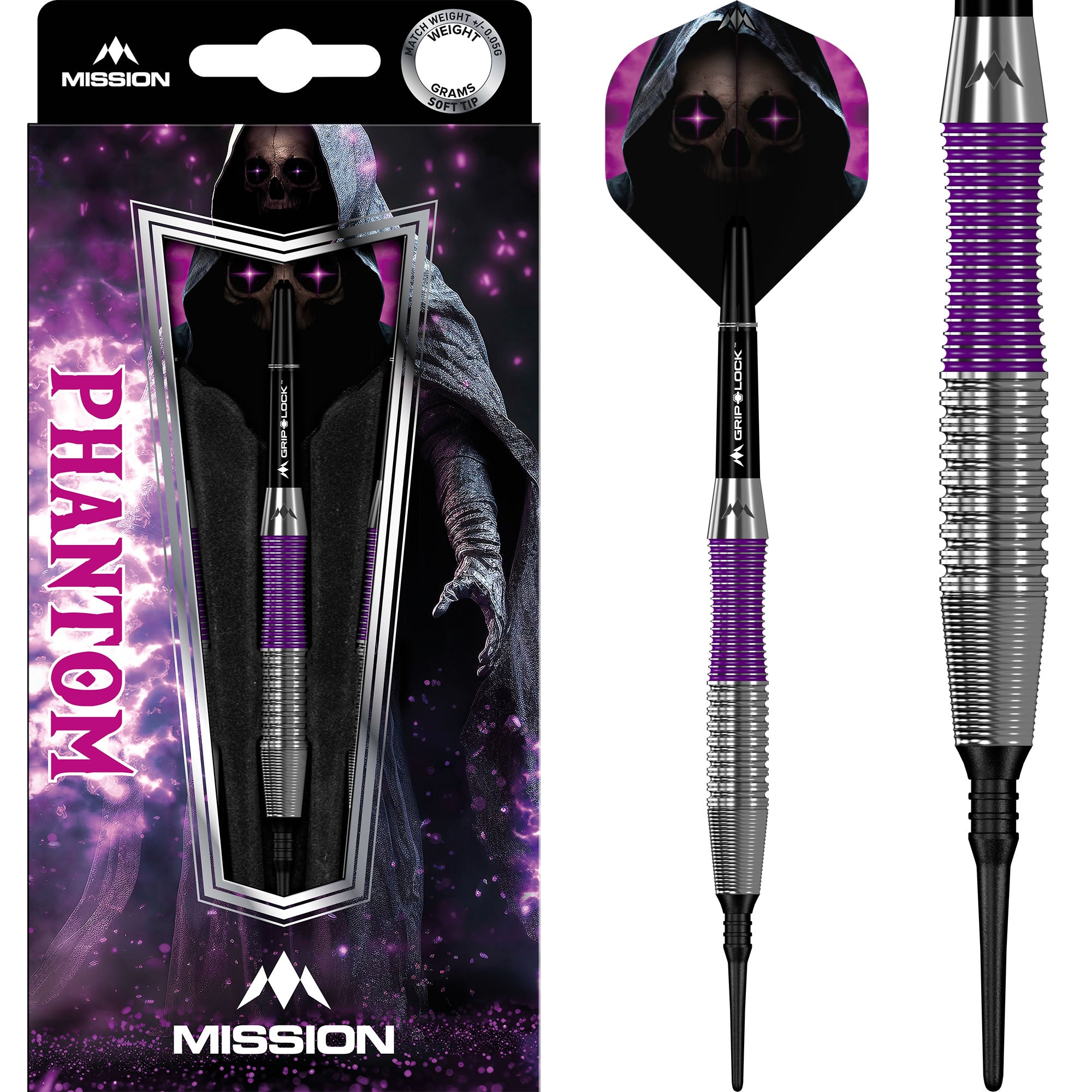 Mission Phantom Darts - Soft Tip - Brass - Silver & Purple Coated