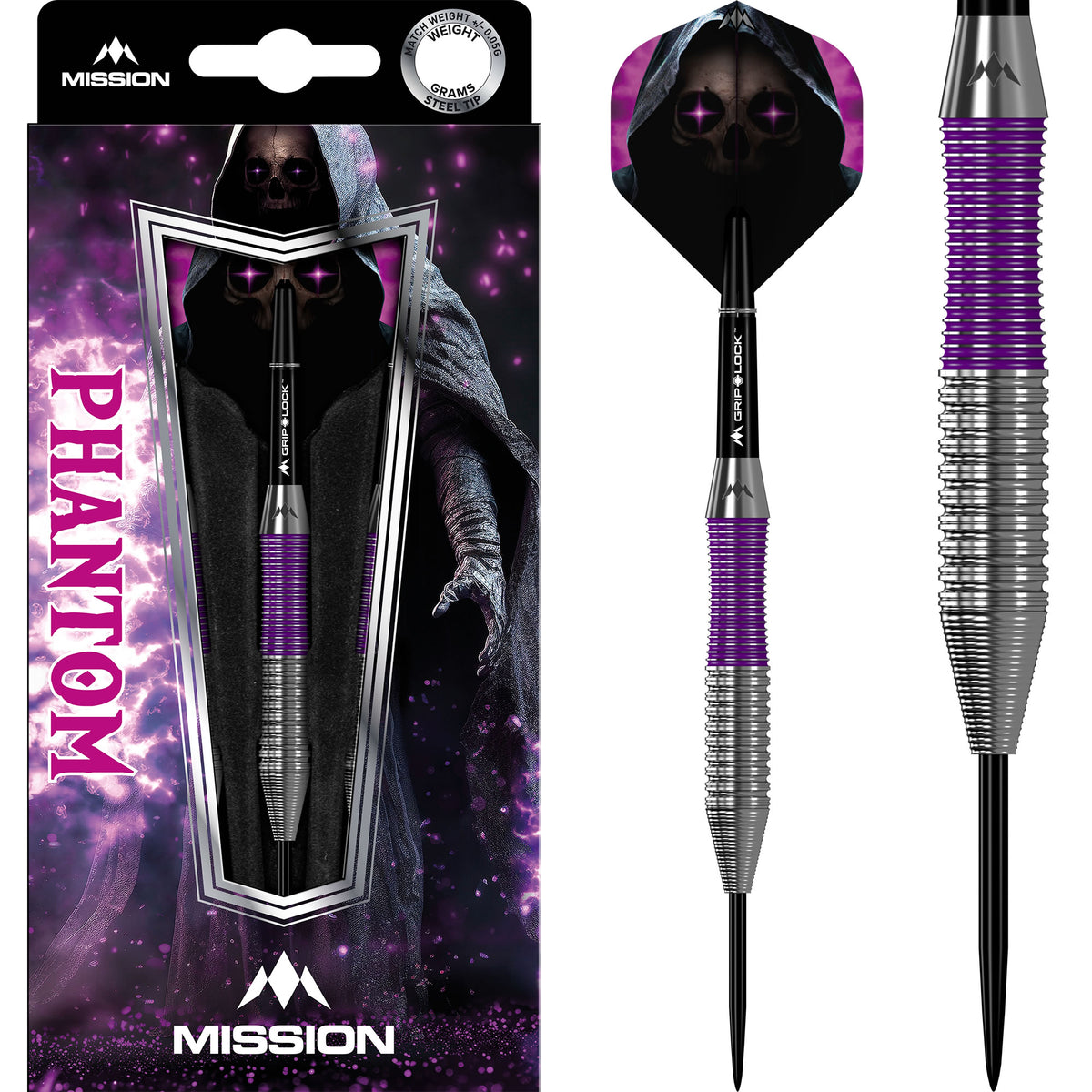 Phantom Darts - Steel Tip - Brass - Silver & Purple Coated