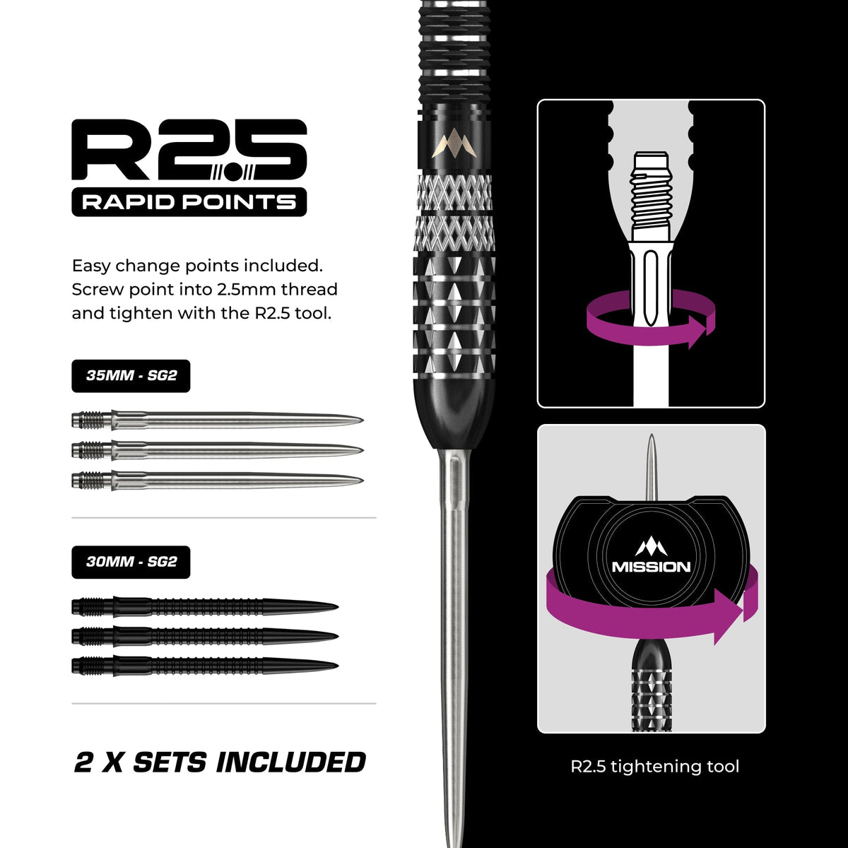Quantum R2.5 Darts - Steel Tip - 95% Tungsten