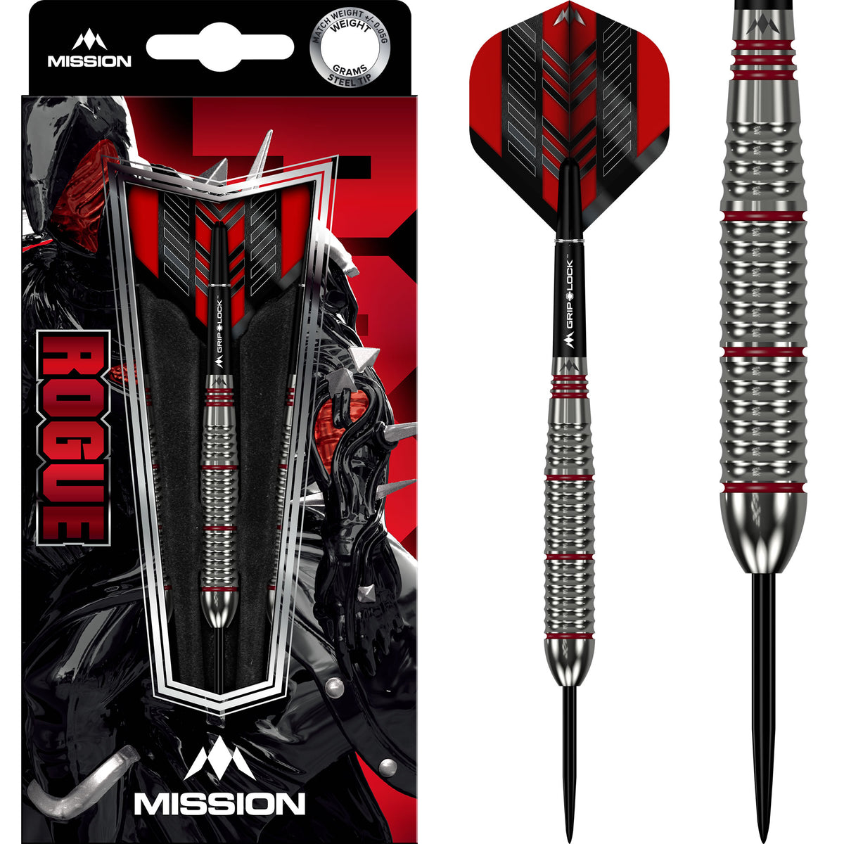Rogue Darts - Steel Tip - Brass - Silver & Red Coated