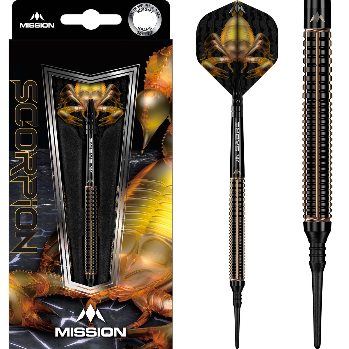 Scorpion Darts - Soft Tip - 90% Tungsten - Black & Gold Electro